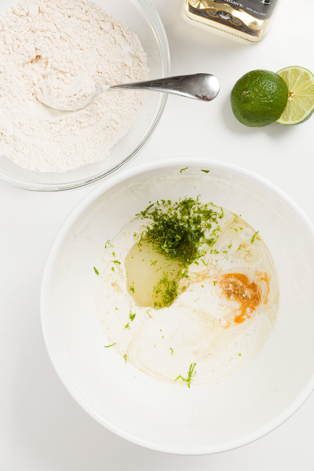 Bowl with lime and sugar and milk