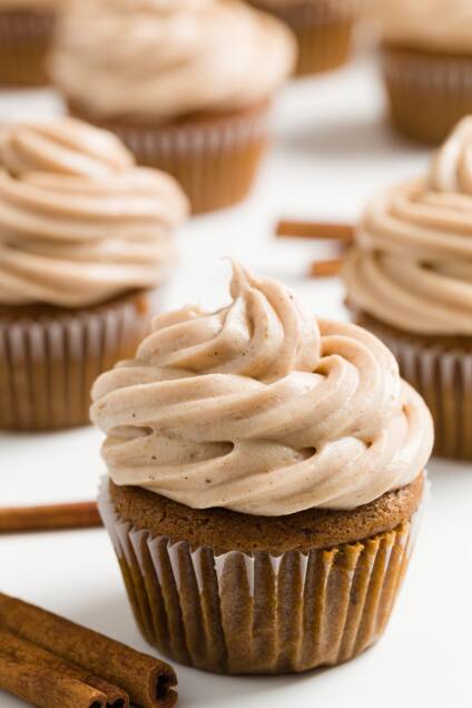 cinnamon cream cheese frosting on a cupcake