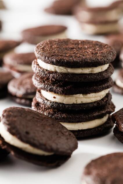 A stack of homemade Oreo cookies