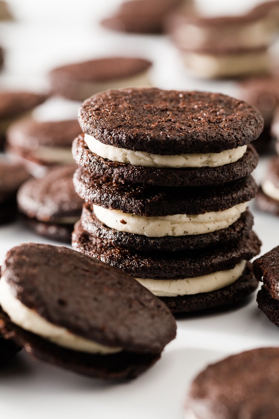 A stack of homemade Oreo cookies