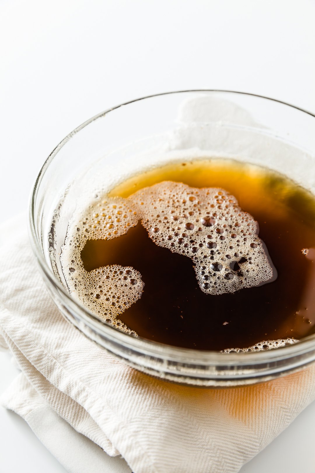 browned butter in a glass bowl