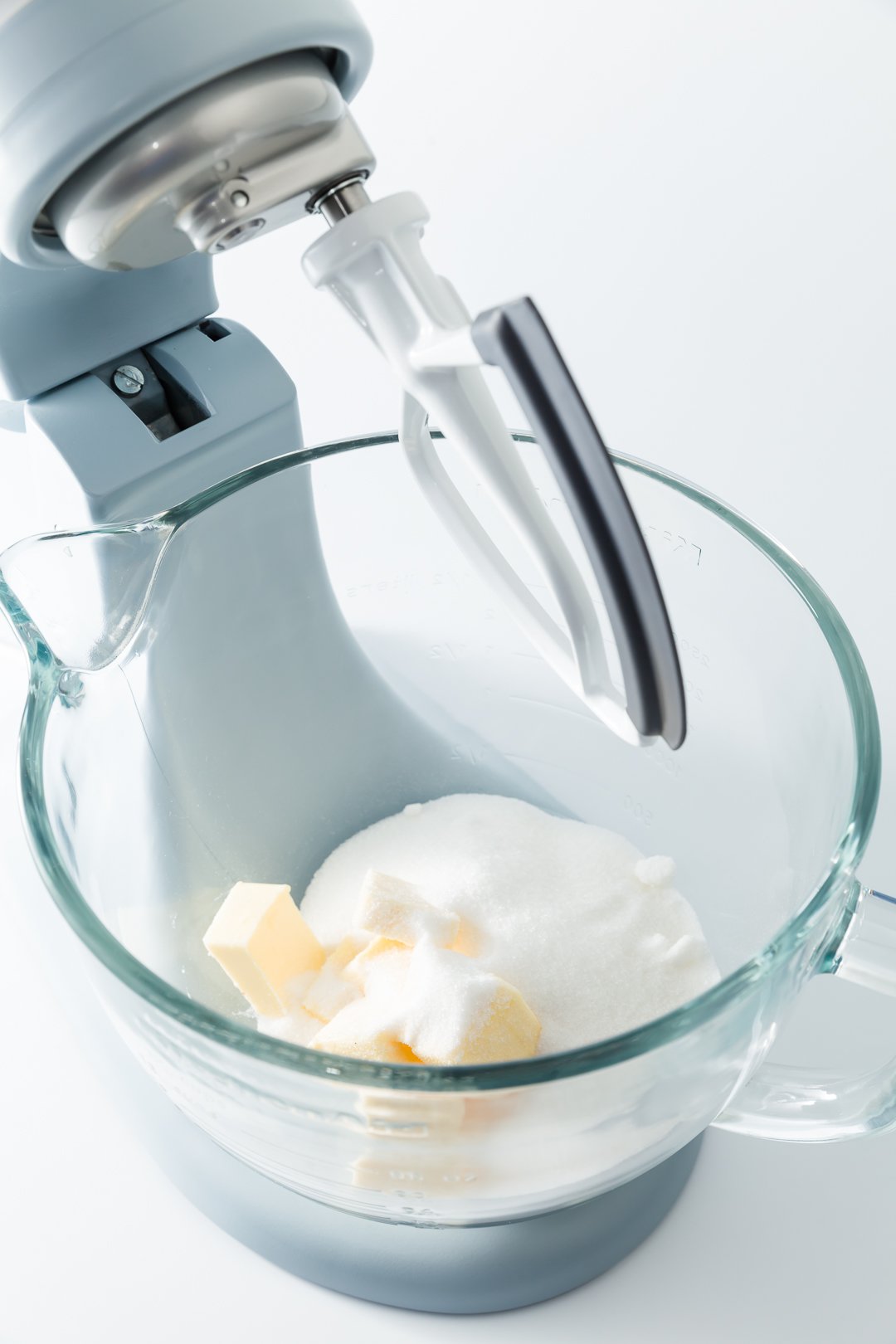 Butter and sugar in a KitchenAid mixer