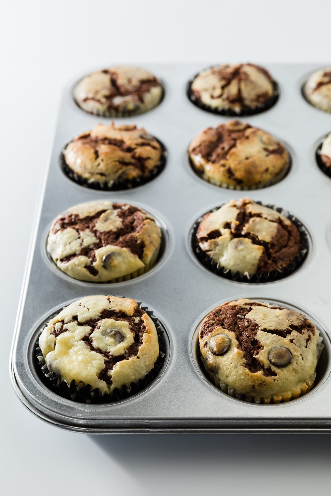 Black Bottom Cupcakes in a cupcake tin