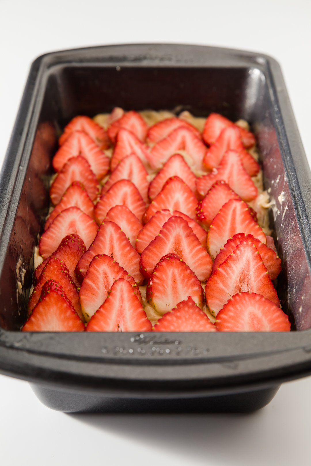 Strawberry banana bread ready to be baked