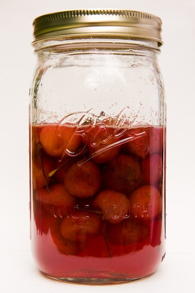 A jar of homemade Luxardo cherries