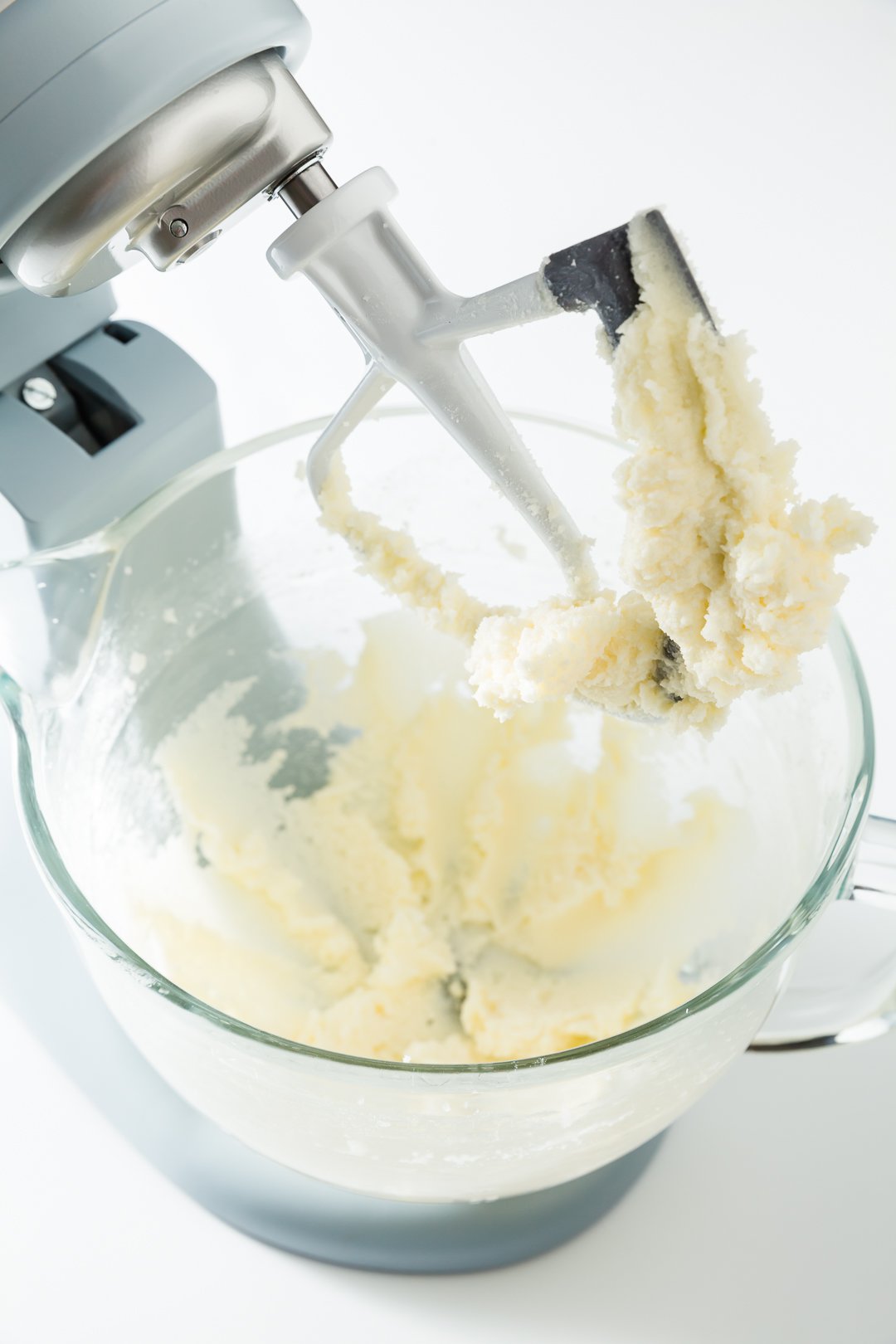 Butter and sugar creamed in a stand mixer bowl