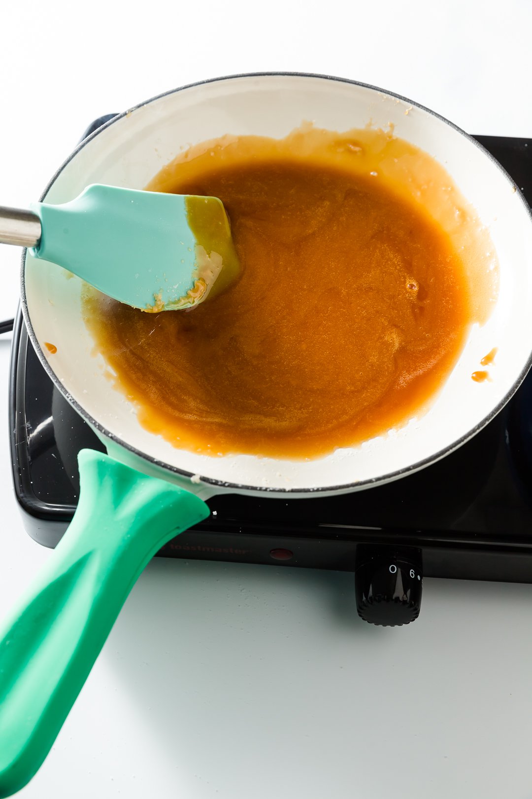 Caramelized sugar in a skillet