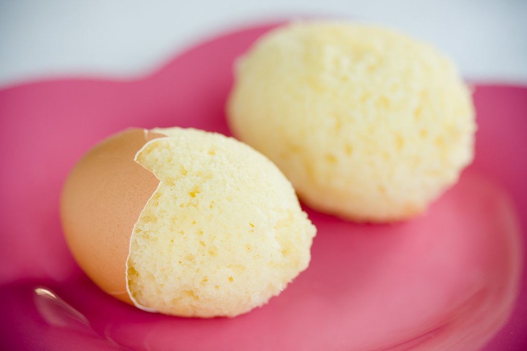 partially and completely peeled Easter cupcakes baked in eggshells