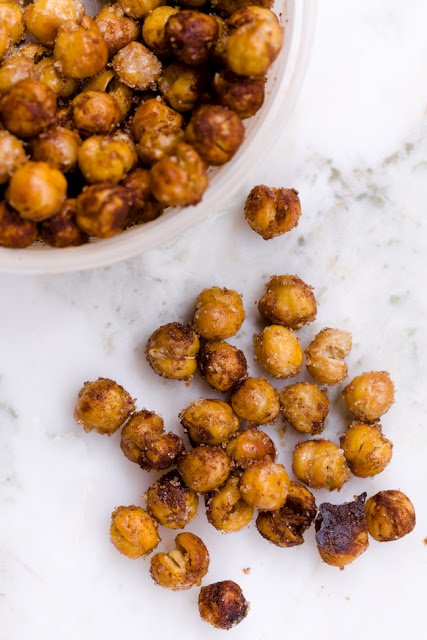sweet and salty roasted chickpeas on a countertop