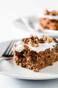Slice of healthy carrot cake on a plate