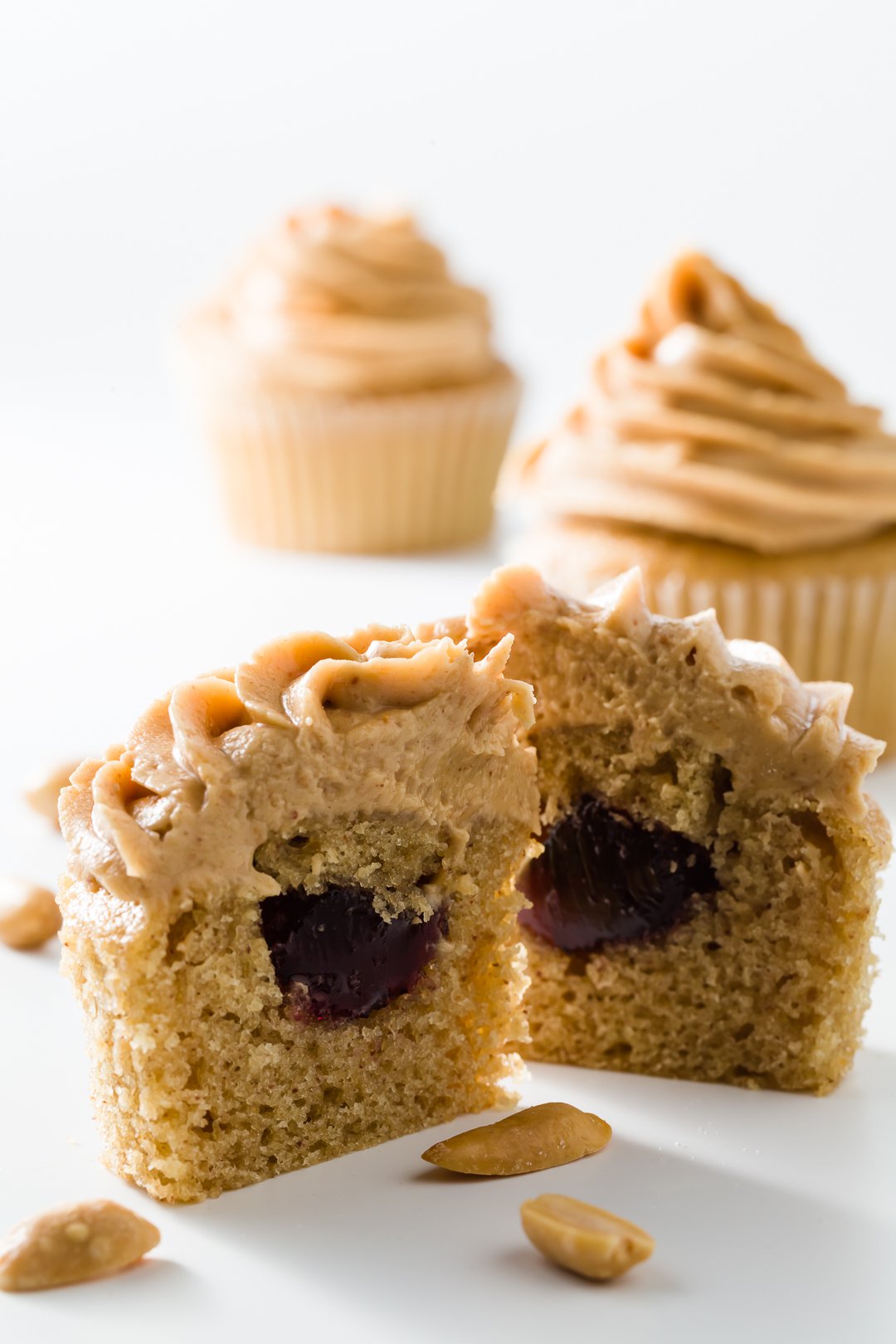 Peanut butter and jelly cupcake cut open