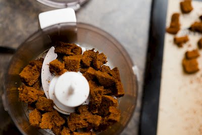 Cupcake croutons about to get food processed