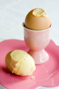two Easter cupcakes baked in eggshells