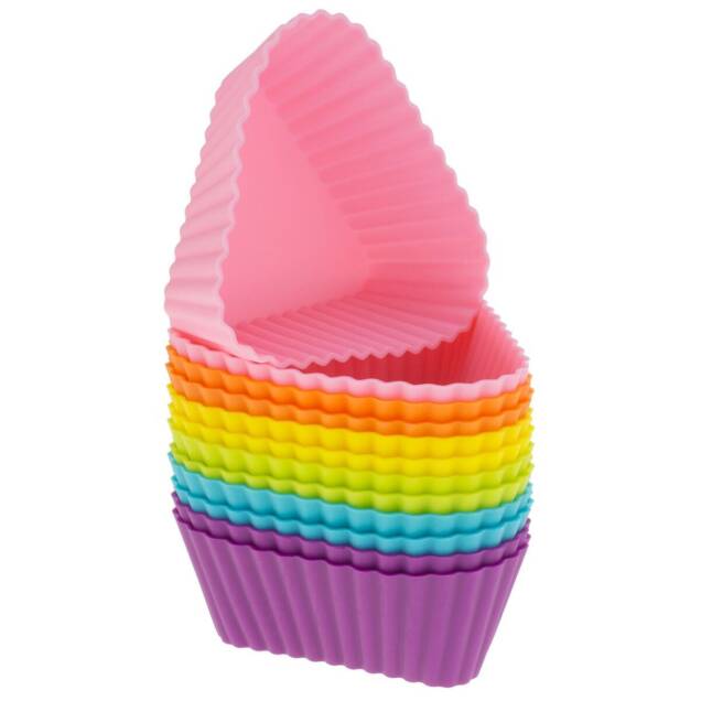 stack triangle silicone cupcake liners on a white background