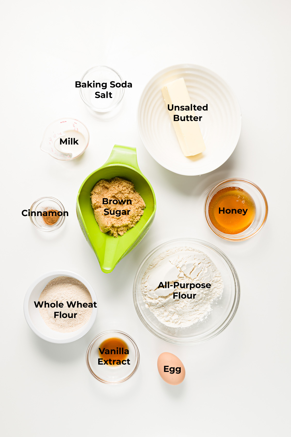 Overhead shot of all dough ingredients.