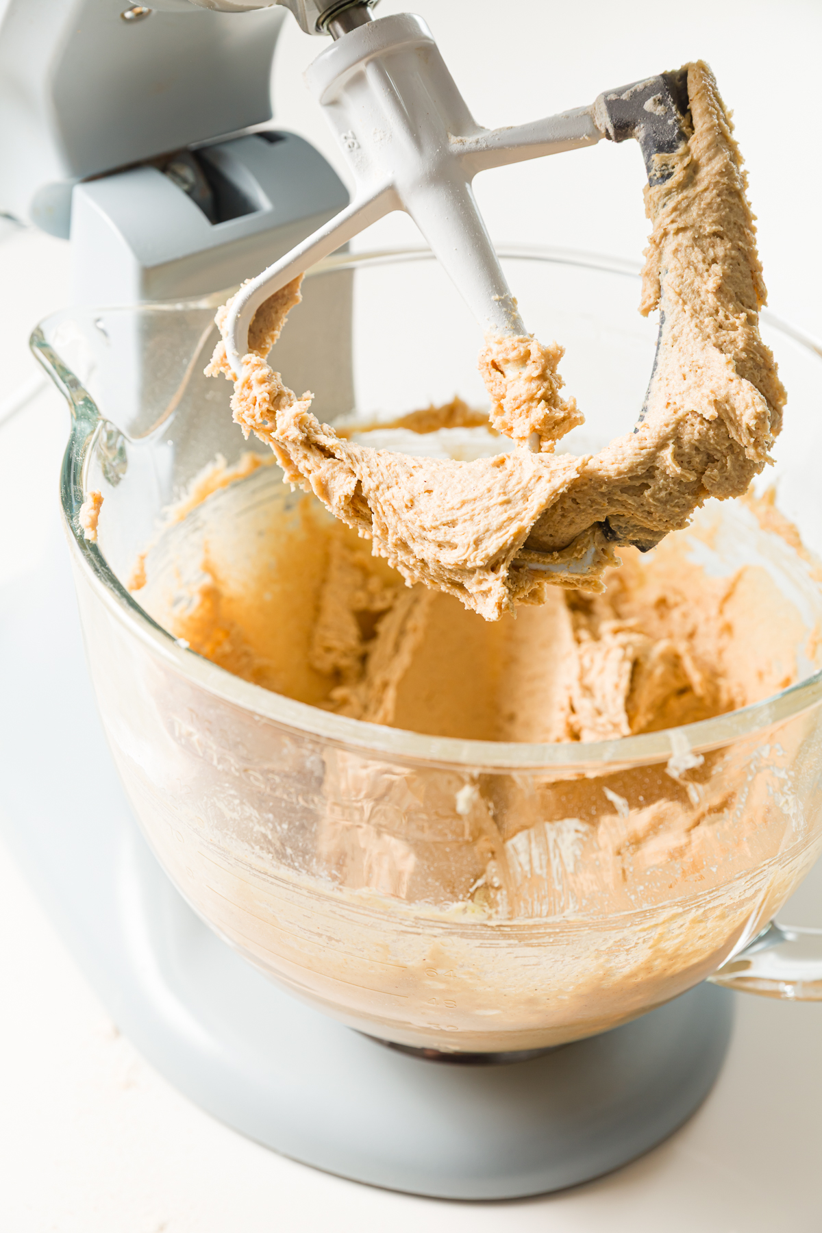 Creamed ingredients in a mixer bowl