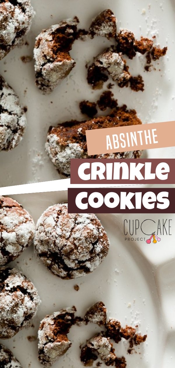 This easy Chocolate crinkle cookies are soft and fudge brownie-like on the inside with a crispy, sugar-coated exterior. The absinthe adds a bouquet of botanical flavors to the chocolate and a tinge of the unmistakable taste of alcohol.