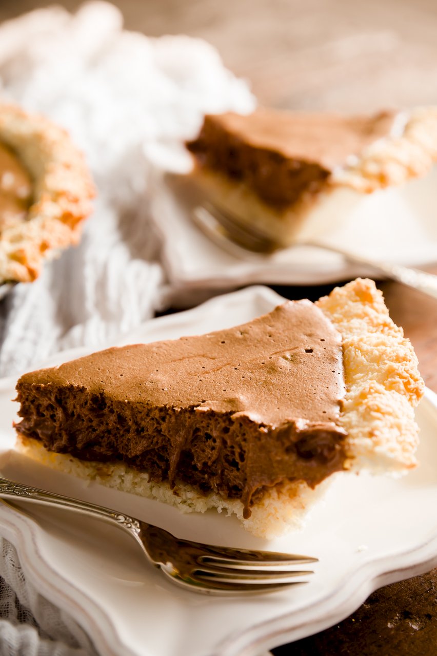 Passover Pie - Chocolate Mousse Pie with Coconut Macaroon Crust