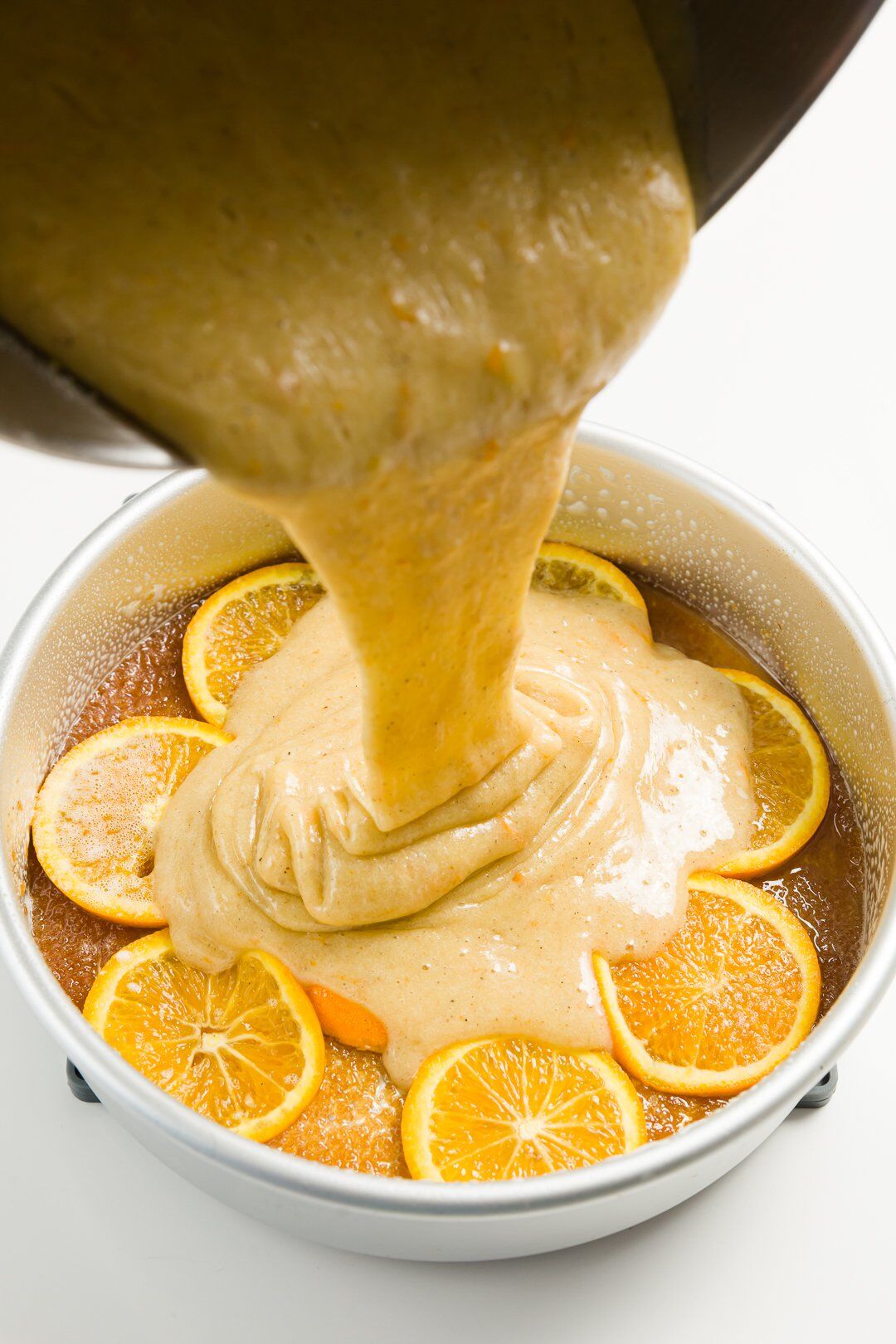 Pouring batter into pan