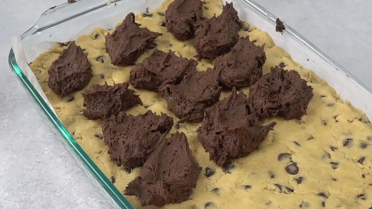 Brownie batter over chocolate chip cookie batter