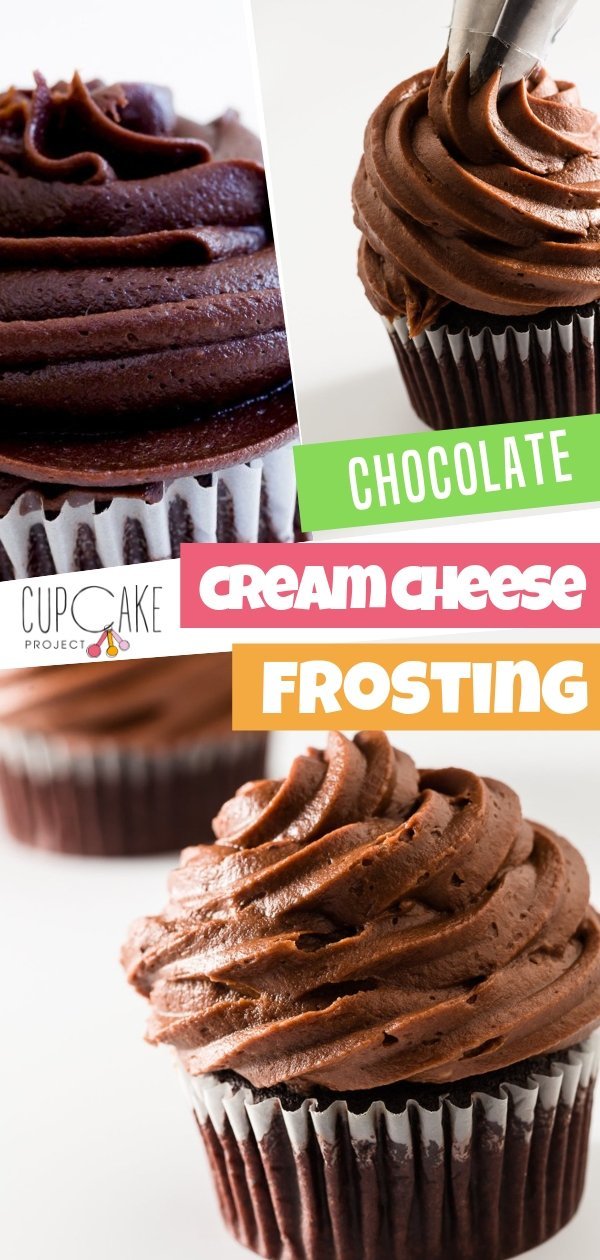 Chocolate cream cheese frosting is a perfect topping for just about any flavor cupcake! It is smooth, creamy, and has a strong chocolate flavor! It is sweet, a little tangy, very chocolaty, and perfectly pipe-able! Try using this frosting for your cakes and cupcakes!