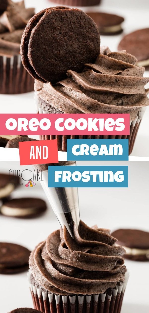 Most delicious combo of chocolaty goodness and creamy topping for your favorite cakes and cupcakes! This Oreo Cookies and Cream Frosting is made with cream cheese so it is super creamy and totally delicious. Easy, quick and delicious recipe you can make for any occasion!