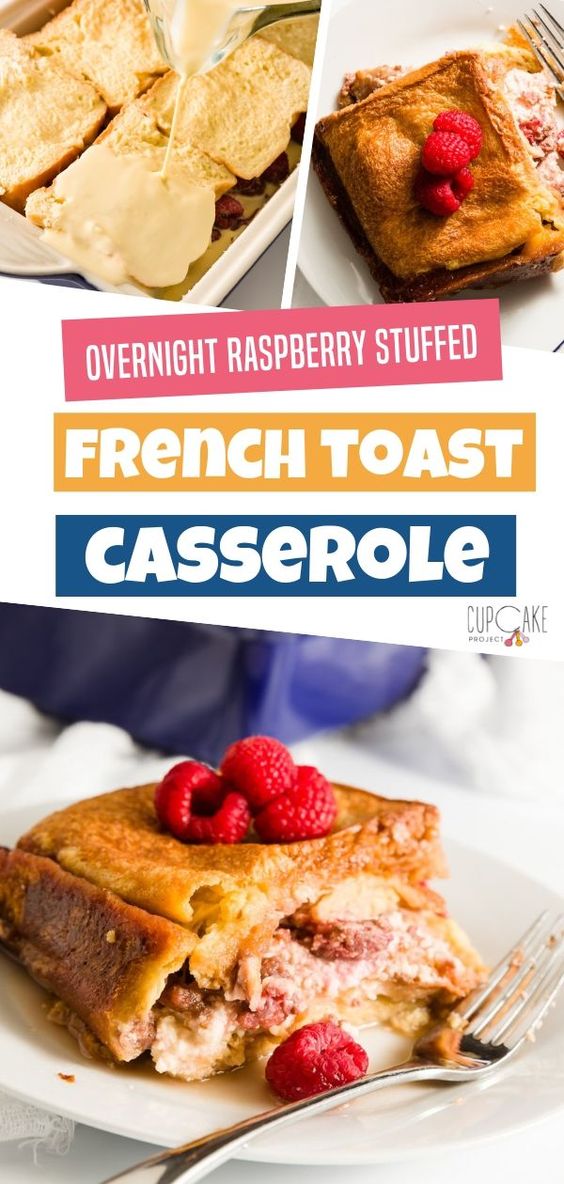 Make breakfast extra special with this Overnight Raspberry Stuffed French Toast Casserole. It's like a French toast sandwich filled with sweet, delicious filling! This stuffed French toast is loaded with cream cheese and both raspberry jam and fresh raspberries! If you're looking for make-ahead breakfast you can just put in the oven and eat, try this easy to make overnight french toast!