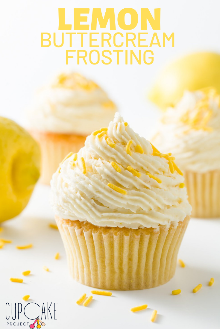 Lemon buttercream frosting is so refreshing for summer! It\'s smooth and pipes really easily. I love it on lemon cupcakes, cakes, or even sandwiched between two cookies. #lemonbuttercream #lemondessert
