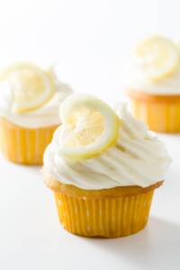 Lemon cream cheese frosting on a few cupcakes