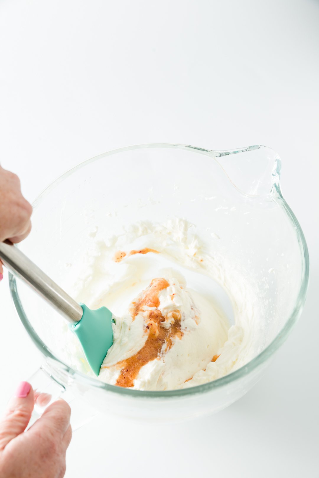 Adding peaches to peach whipped cream