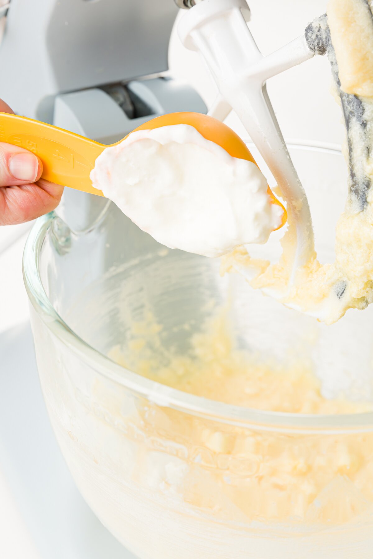 Adding sour cream to kitchen aid mixing bowl