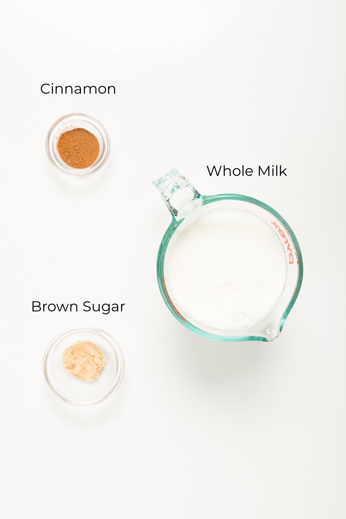 Overhead shot of the three ingredients in cinnamon milk