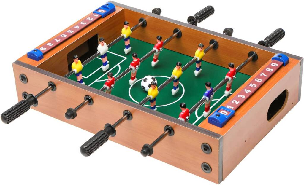 An image of a tabletop foosball table